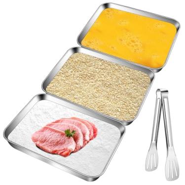 Imagem de Aemygo Conjunto de 3 formas de panificação, conjunto de bandeja de panificação de aço inoxidável com pinça, bandejas de dragagem versáteis para preparar alimentos para marinar carne, frango, peixe