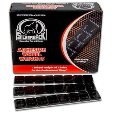Imagem de Silverback 1/113.4 g Fita adesiva de aço preto pesos de roda com fita fácil de descascar para o revendedor profissional de pneus. Carros, caminhões, SUVs e motocicletas. Fita de aço preta 0,7 g Peso