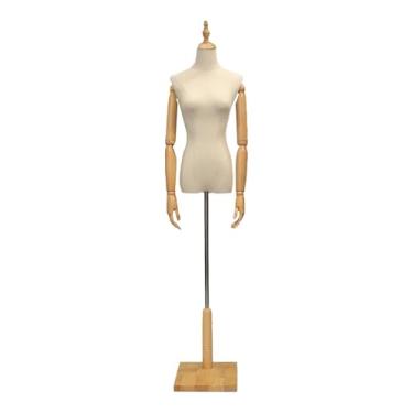 Imagem de Mannequin Torso de manequim feminino, equipado com base de madeira maciça e haste de metal ajustável de 47-72 ", manequim de roupas(Wood color,Medium)