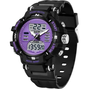 Imagem de Relógios esportivos femininos, à prova d'água, analógico, digital, relógio de pulso militar, tático, ao ar livre, com alarme, LED luminoso, cronômetro, contagem regressiva, relógio duplo para mulheres