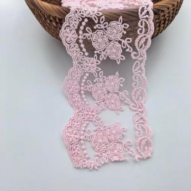 Imagem de Sourcemall Fita de acabamento de renda, fita de coroa delicada para artesanato, costura e apliques de vestidos de noiva, 8,4 cm de largura 5 jardas/lote (rosa)