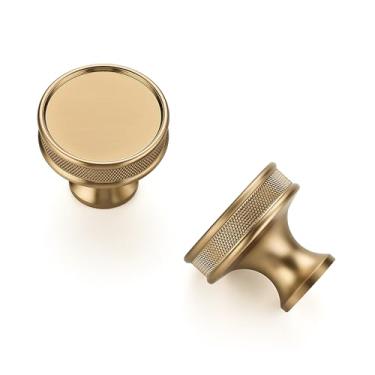 Imagem de Ravinte 15 maçanetas de armário bronze champanhe 1-1/5" (30 mm) puxadores de armário de cômoda serrilhada puxadores de armário de cozinha para ferragens de armário