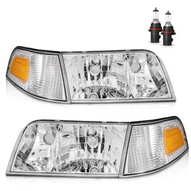 Imagem de Vizotae Conjunto de faróis para Ford Crown Victoria 1998-2011 com substituição de luzes de canto, farol alto/baixo com lâmpadas, lado do motorista e do passageiro