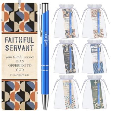 Imagem de Dispowreath 36 peças/18 conjuntos de canetas de presentes de servo fiel com marcador de página 18 canetas de servo fiel, 182 filipenses 2: 17 marcadores de livro presente de agradecimento para
