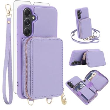 Imagem de Capa de celular para Samsung Galaxy A54 5G carteira de celular com protetor de tela de vidro temperado alça transversal cordão com bloqueio de RFID suporte de cartão de crédito A545G A 54 54A 4G G5 SM