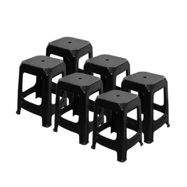 Imagem de Kit 6 Banqueta Porto de Plástico Preto com Detalhes no Assento - Xplas