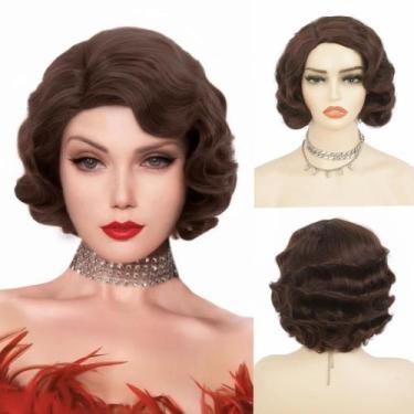 Imagem de Peruca Salaibs Brown 1920s Finger Wave Synthetic Fiber