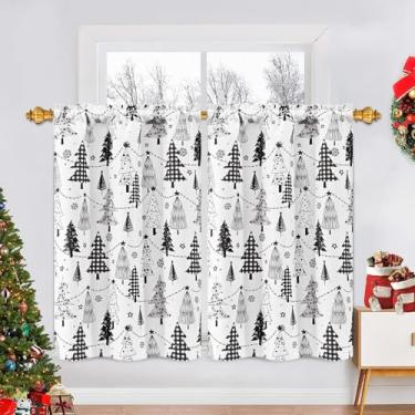 Imagem de ASPMIZ Cortinas de cozinha de Natal 91 cm de comprimento, cortinas de janela de cozinha de árvore de Natal sobre pia, cortina de janela curta de inverno para cortina de banheiro 2 painéis, 66 x 91 cm