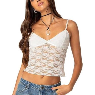 Imagem de Top De Tanque Y2k Lace See Through Cami Para Mulheres Com Alças Sexy Renda Floral Camisola Colete Tops, 6, L