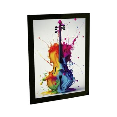 Imagem de Quadro Decorativo Violino Instrumento Musical Cores Tinta Decoração Poster Quarto Sala