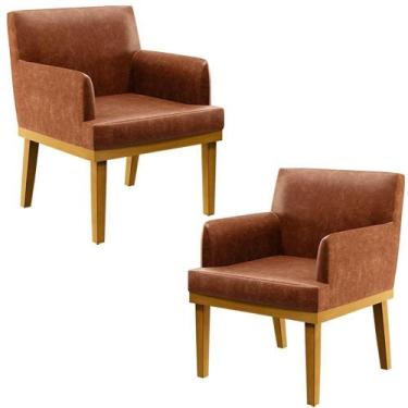 Imagem de Kit 2 Poltronas Beatriz W01 material sintético Camel - LYAM DECOR