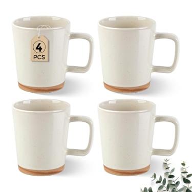 Imagem de AmorArc Conjunto de 4 canecas de café de cerâmica de 340 g, canecas de café elegantes com terracota rústica na parte inferior para homens/mulheres/latte/cappuccino/leite/cacau, lavável na máquina de