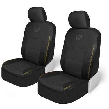 Imagem de CAT FlexHybrid Capas pretas para assento de carro PU + malha respirável de couro PU resistente e protetores automotivos de 2 peças de malha 3D