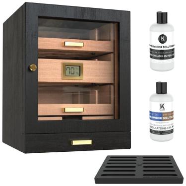 Imagem de Umidor de Armário CASE ELEGANCE Luca para 80-100 Charutos, Caixa com Cedro Espanhol, Display de Vidro, Sistema de Umidificação Fácil