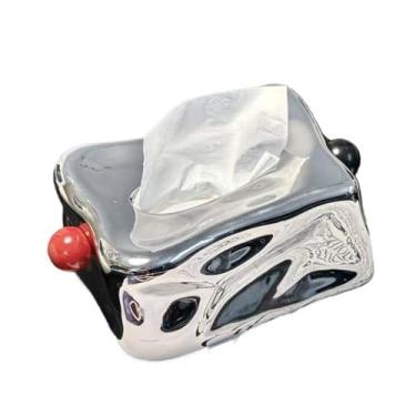 Imagem de Porta-lenços de papel bola decorativa quadrada de cerâmica para mesa de cabeceira, bancada, suporte de caixa de lenços de mesa de café (prata)