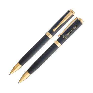 Imagem de Caneta Personalizada Crown Baron Esferográfica Elegante Gravação Nome Presentear Luxo (Ouro/Preto)
