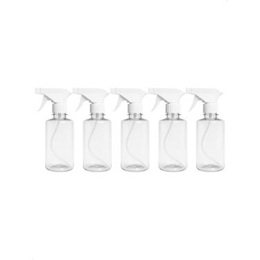 Imagem de Kit 5 Frasco Cilindrico Borrifador Spray Pulverizador com Válvula Multiuso Transparente 300ml