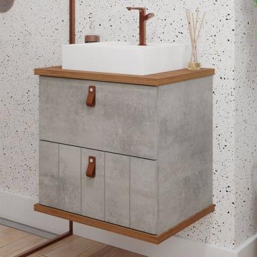 Imagem de Armário de Banheiro Milano 80cm 1 Porta e 1 Gaveta 100% Mdf Cimento/Freijó - Mgm Móveis