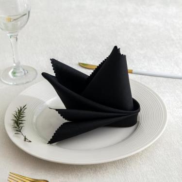Imagem de Conjunto de 4 guardanapos de pano de 45 cm x 45 cm reutilizáveis com borda macia com bainha para jantar, almoço, casamento, festa, reunião, decoração de mesa de uso diário, preto