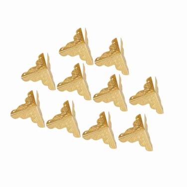 Imagem de 12 peças vintage metal três lados protetores decorativos capa de ferro protetor de capa de ferro com parafusos para porta-retrato de caixa de presente de joias (dourado)