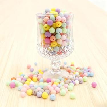 Imagem de Kit de 200 contas de chiclete - 6 mm de cor doce fosca para fabricação de colar e pulseira, brinquedos sensoriais fidget com textura fosca