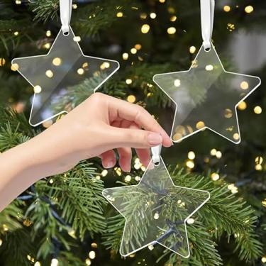 Imagem de 4 peças de enfeites de Natal de acrílico transparente, decoração de acrílico em branco para bricolage, artesanato, férias, decoração de casa, pentagrama