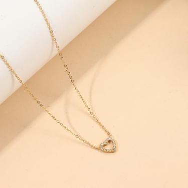Imagem de Colar com pingente de coração de ouro, gargantilha banhada a ouro 18K para mulheres, joias de ouro para mulheres, 16.5in, Aço inoxidável, Sem Pedra Preciosa