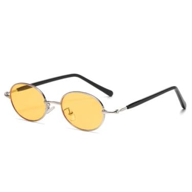 Imagem de JRLLFD Óculos de sol pequenos de metal oval, da moda, femininos, retrô, punk, masculinos, com lentes transparentes, proteção UV400 (prata, preto e amarelo)