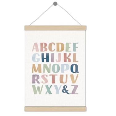 Imagem de Moldura para pôster Boho Classroom Alfabeto ABC 30,5 x 40,6 cm, decoração de parede para sala de aula, ABC Learning Educational Wall Art Decor para sala de jogos, pré-escola, casa, casa