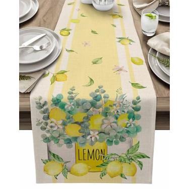 Imagem de Caminho de mesa com folhas de limão, caminho de mesa, 33 x 183 cm, árvore longa, amarelo, verde, corredor de jantar, cozinha, decoração de mesa de jantar para decoração de festa em casa