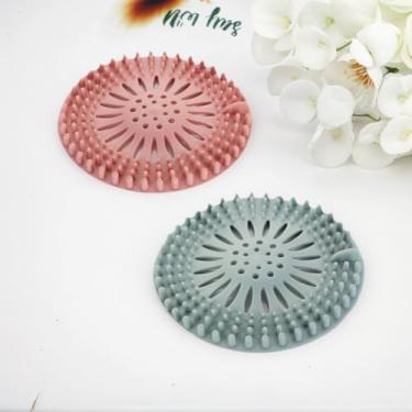 Imagem de Pacote com 2 capas de ralo de chuveiro de silicone, coletor de cabelo, pia de banheiro e filtros de ralo de banheira, acessórios de pia de cozinha rosa + azul