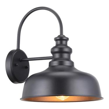 Imagem de LEONLITE Luz de celeiro de pescoço de ganso ao ar livre, luz de montagem de parede externa de fazenda listada ETL Vintage, luminária de parede base E26 de 28 cm, lanterna industrial preta à prova