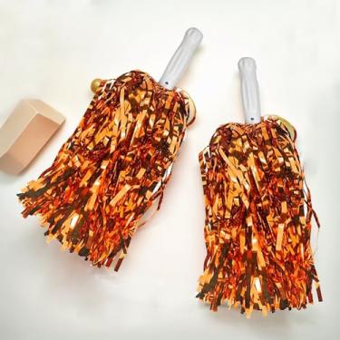 Imagem de 2 pompons laranja para líderes de torcida pompons metálicos para esquadrões esportivos, festa de dança, futebol, basquete, espírito de celebração