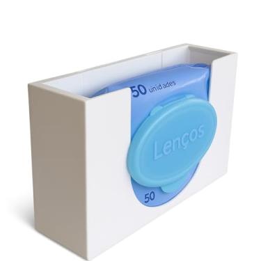 Imagem de Suporte de Parede 3D para Lenços Umedecidos, Branco, Design Moderno, Sistema de Mola Ajustável, 19,5 x 5,9 x 12 cm, Compatível com Pacotes até 96 Unidades