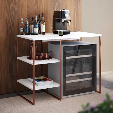 Imagem de Aparador Adega Industrial Bar Barzinho Bourbon Aço Cobre E Branco 95 Cm