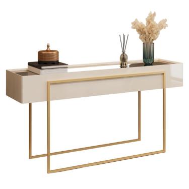 Imagem de Aparador Tampo Espelhado 137 Cm Pes Metal Kika Off White Dourado Dj Moveis