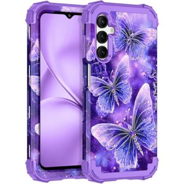 Imagem de LONTECT Capa para Galaxy A15 que brilha no escuro três camadas resistente à prova de choque PC rígido + silicone macio resistente capa protetora de corpo inteiro para mulheres e meninas, Perwinkle