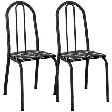 Imagem de Kit 02 Cadeiras Tubular America 050 Cromo Preto ARTEF Preto Flor
