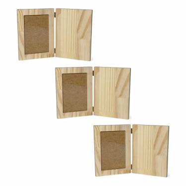 Imagem de Kit 3 Porta-Retratos Sanfonado Dobrável em Madeira Pinus com Vidro – Com Espaço Personalizável Cor:Pinus Natural;Tamanho