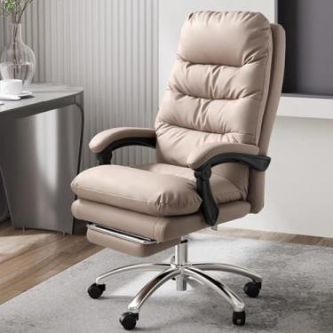 Imagem de Cadeira de escritório executiva com apoio para os pés retrátil Cadeiras ergonômicas de couro totalmente reclináveis ​​para computador para home office e jogos,Khaki
