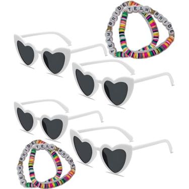 Imagem de Conjunto de óculos de sol e pulseira de contas da Team Bride para despedida de solteira (4 pares), óculos brancos em forma de coração para mulheres, adereços divertidos para noivas, lembrancinhas de