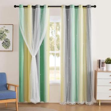 Imagem de Cortinas de quarto para meninas XiDi 86x137 cm Blackout Rainbow