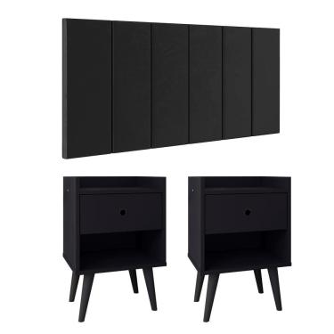 Imagem de Kit 2 Mesinhas Decore Preto Nicho Porta Objetos Pés Palito Cabeceira Suspensa Júlia Cama Box King 1,95 Suede - Lojas RPM