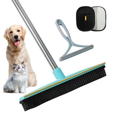 Imagem de Bolfie Conjunto de ferramentas 3 em 1 para remoção de pelos de animais de estimação, 152 cm, ajustável, ancinho, vassoura e raspador para cães e gatos, removedor de fiapos para tapetes, tapetes