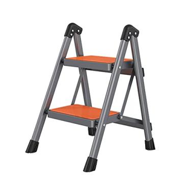 Imagem de Escadas dobráveis com 2 degraus Escada dobrável de metal banqueta fina portátil com pedal largo antiderrapante tipo X escadas de segurança para casa escada resistente (cor: Escada B) (Escada B