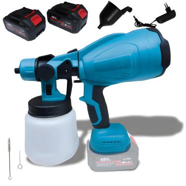 Imagem de Pistola de Pintura Elétrica Sem Fio 48V 800W com 2 Baterias Recarregáveis e Carregador | Bico Ajustável e Reservatório de 1L Pulverizador Portátil para Uso Doméstico e Profissional