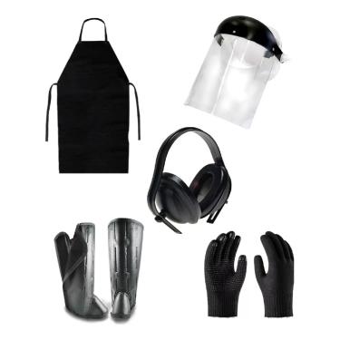 Imagem de Kit de Proteção Profissional para Jardinagem, Conjunto de Segurança com Protetor Facial, Abafador de Ruído, Avental e Luvas para Operador de Roçadeira, Preto