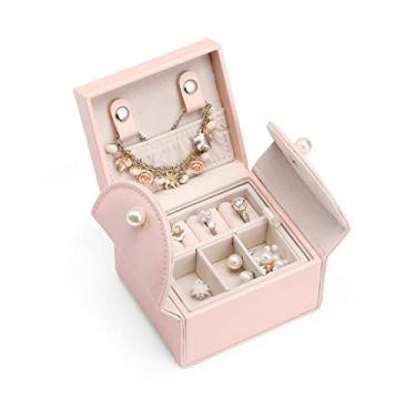 Imagem de EPOTRDCV Caixa de joias organizadora de joias pequena caixa de joias organizador de joias de viagem 2 camadas estojo de joias portátil presente para mulheres meninas presente rangemen