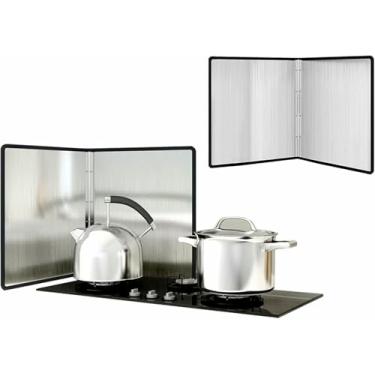 Imagem de Protetor de respingos dobrável de aço inoxidável, pacote com 2 protetores antiaderentes contra respingos de óleo, tela contra respingos para frigideira, protetor contra respingos de fogão para cozinha