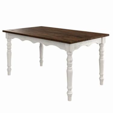 Imagem de Mesa de Madeira Maciça com Pés Torneados Branco Envelhecido - Pense De